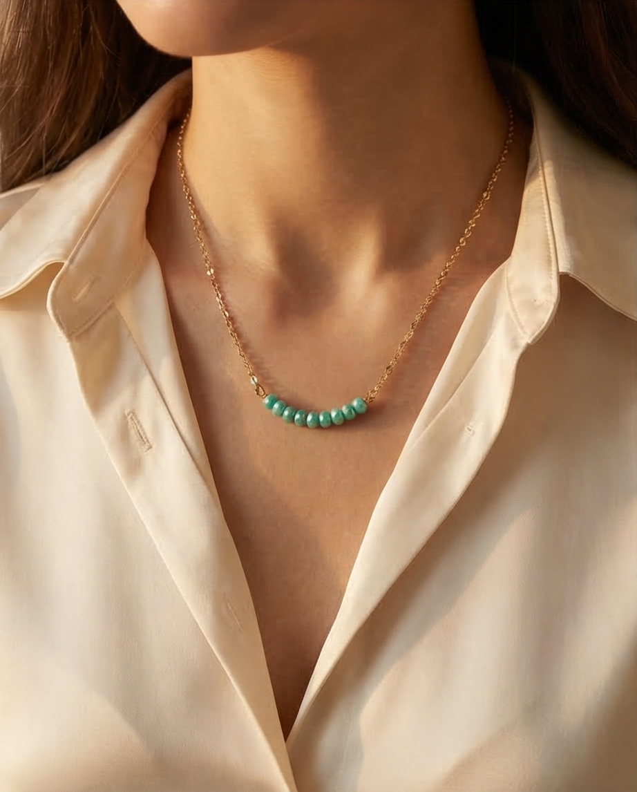 Gemstone Bar Necklace – Minimalist Handcrafted Beaded Necklace