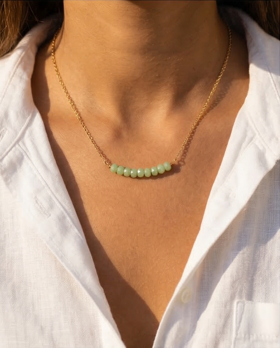 Gemstone Bar Necklace – Minimalist Handcrafted Beaded Necklace