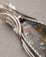 Load image into Gallery viewer, Handcrafted Marcasite statement pendant in sterling silver with twisted wire accents and sculptural bail, 3.5 inches long