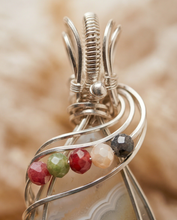 Load image into Gallery viewer, Indonesian Moss Agate Pendant with Multi-Gemstone Accent – Handcrafted Sterling Silver Wire Wrapped Jewelry