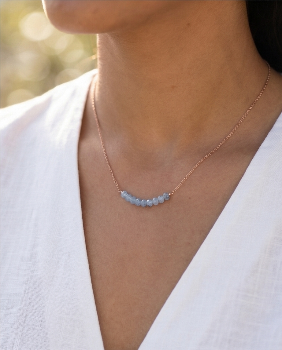 Gemstone Bar Necklace – Minimalist Handcrafted Beaded Necklace