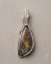 Load image into Gallery viewer, Handcrafted Marcasite statement pendant in sterling silver with twisted wire accents and sculptural bail, 3.5 inches long
