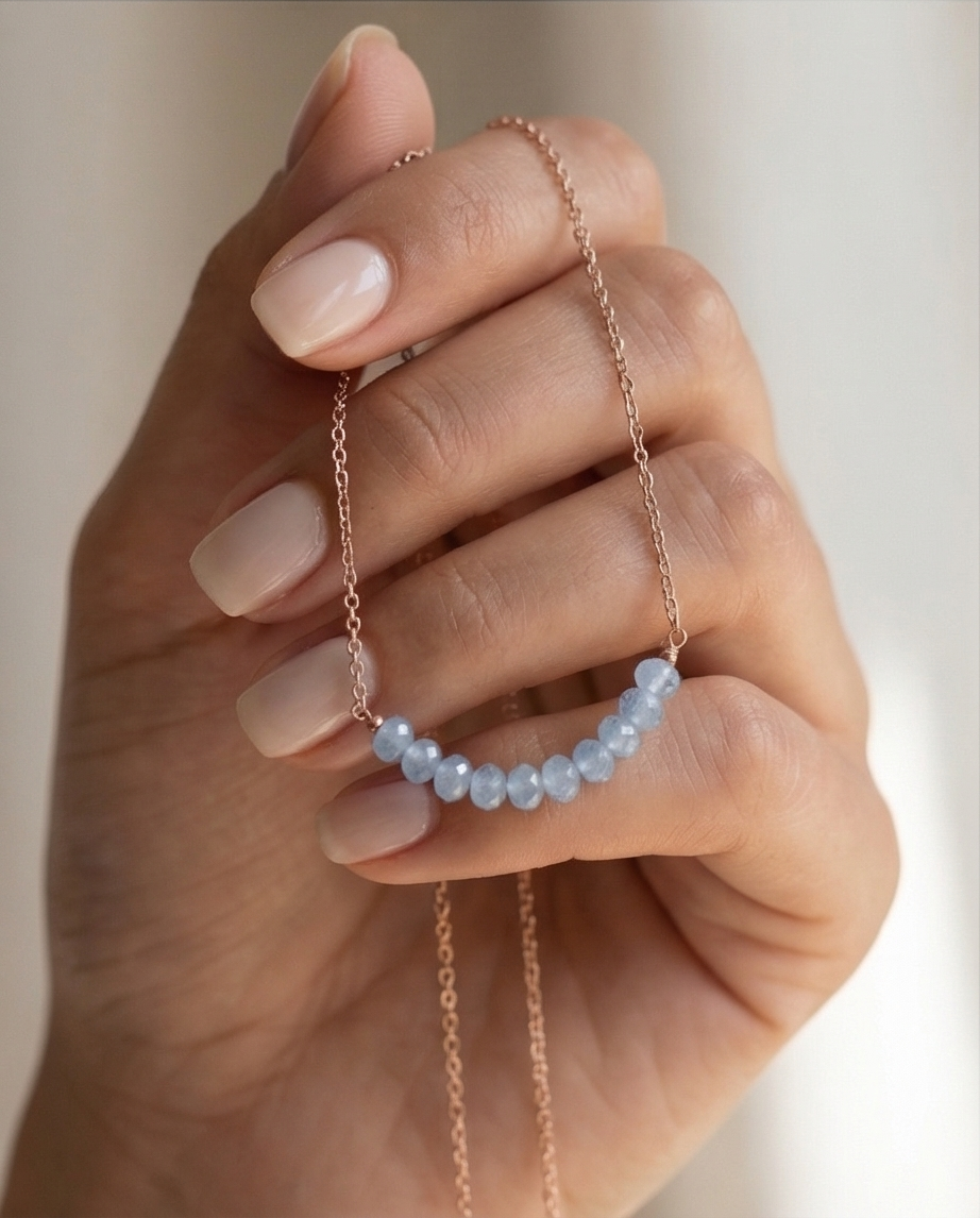 Gemstone Bar Necklace – Minimalist Handcrafted Beaded Necklace