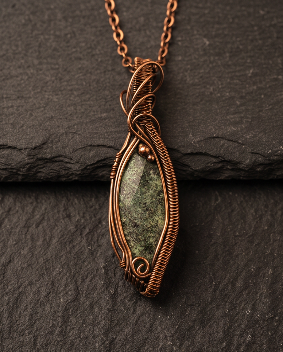 Handcrafted African Turquoise Copper Wire-Wrapped Pendant Necklace