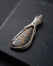 Load image into Gallery viewer, Handcrafted Marcasite statement pendant in sterling silver with twisted wire accents and sculptural bail, 3.5 inches long