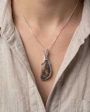 Load image into Gallery viewer, Handcrafted Marcasite statement pendant in sterling silver with twisted wire accents and sculptural bail, 3.5 inches long