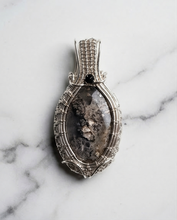 Load image into Gallery viewer, Moss Agate &amp; Black Onyx Wire-Wrapped Pendant – Handmade Artisan Gemstone Necklace