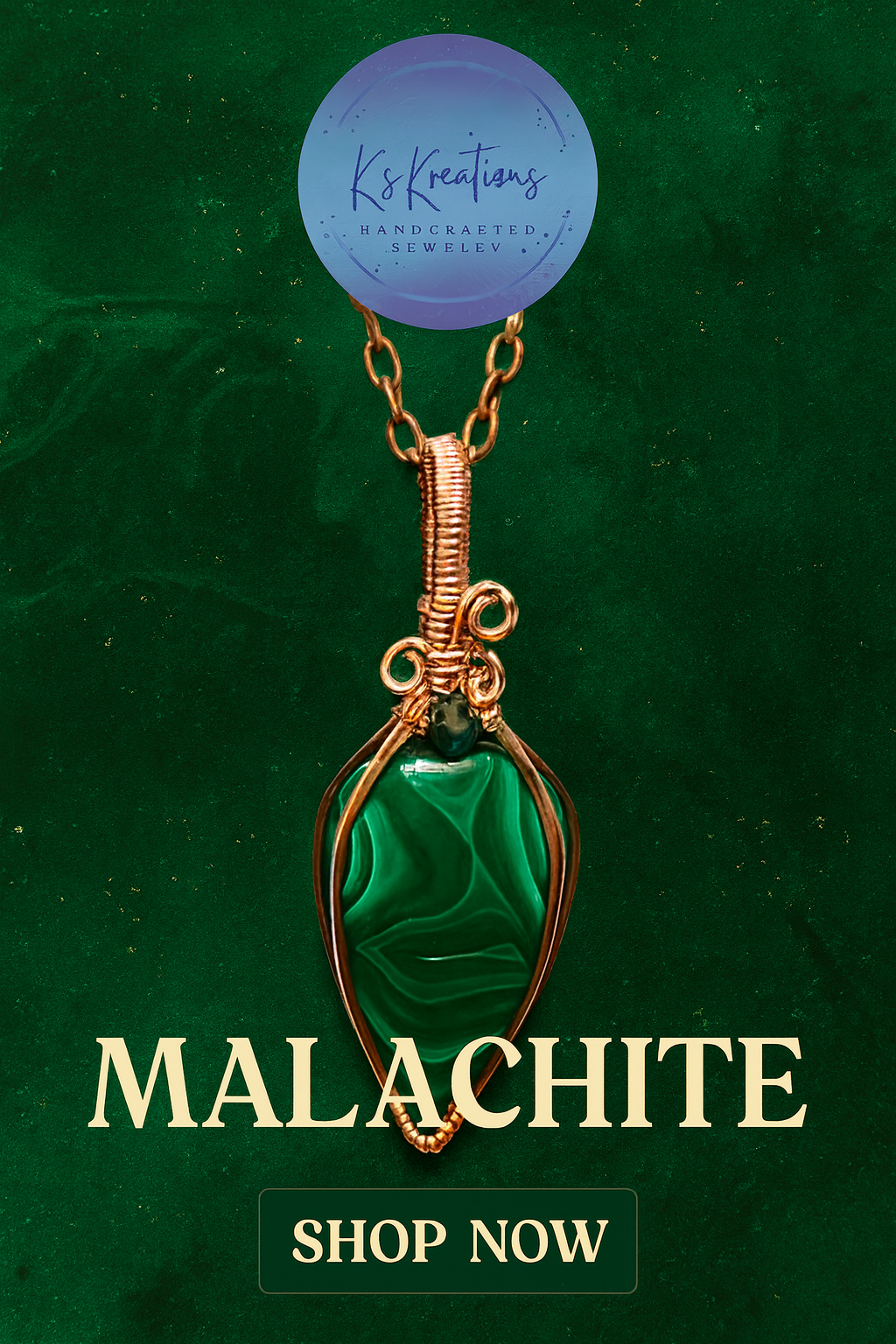 Handmade copper wire Malachite pendant necklace

Green Malachite gemstone with natural swirling banding

Artisan Malachite pendant on copper chain

Unique Malachite gemstone jewelry gift for her
