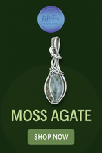 Load image into Gallery viewer, Handmade Moss Agate pendant with sterling silver wire wrapping
Moss Agate gemstone necklace featuring natural green inclusions
Artisan Moss Agate pendant, boho chic style
Unique handmade gemstone pendant, gift for her
