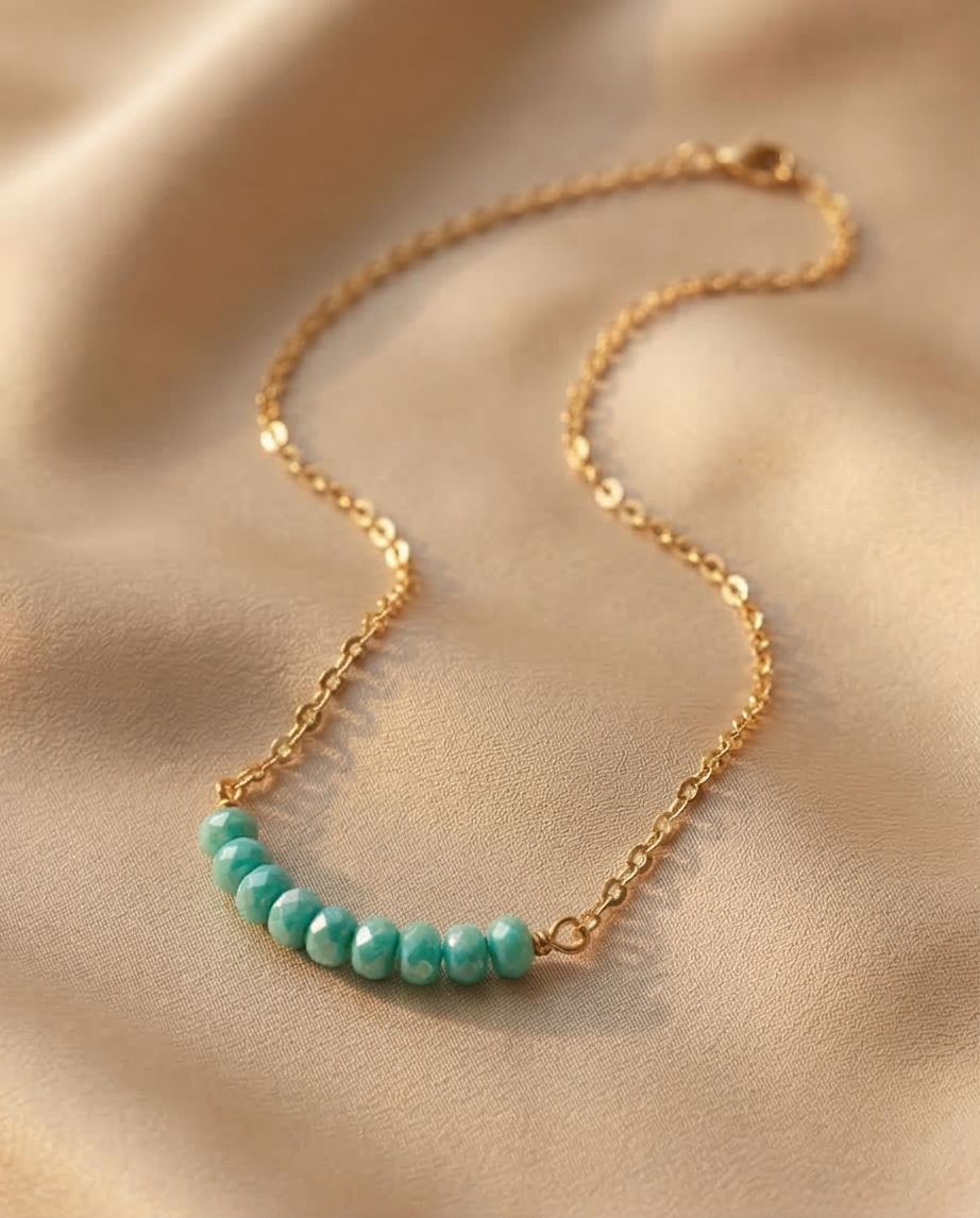 Gemstone Bar Necklace – Minimalist Handcrafted Beaded Necklace