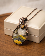 Load image into Gallery viewer, Handcrafted Bumblebee Jasper Copper Wire-Wrapped Pendant Necklace | One-of-a-Kind Artisan Jewelry by K’sKreations