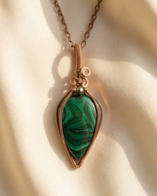 Load image into Gallery viewer, Malachite Wire-Wrapped Pendant – Handmade Copper Jewelry | Unique Green Gemstone Necklace Gift for Her