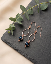 Load image into Gallery viewer, Blue Tiger’s Eye Copper Drop Earrings