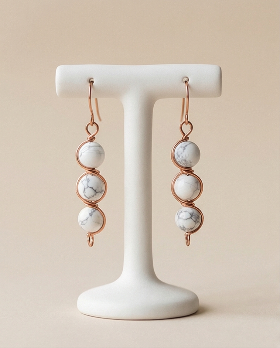 Howlite &amp; Copper Wire Wrapped Earrings