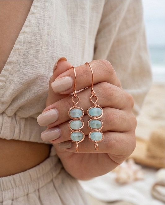 Aquamarine & Copper Wire Wrapped Earrings