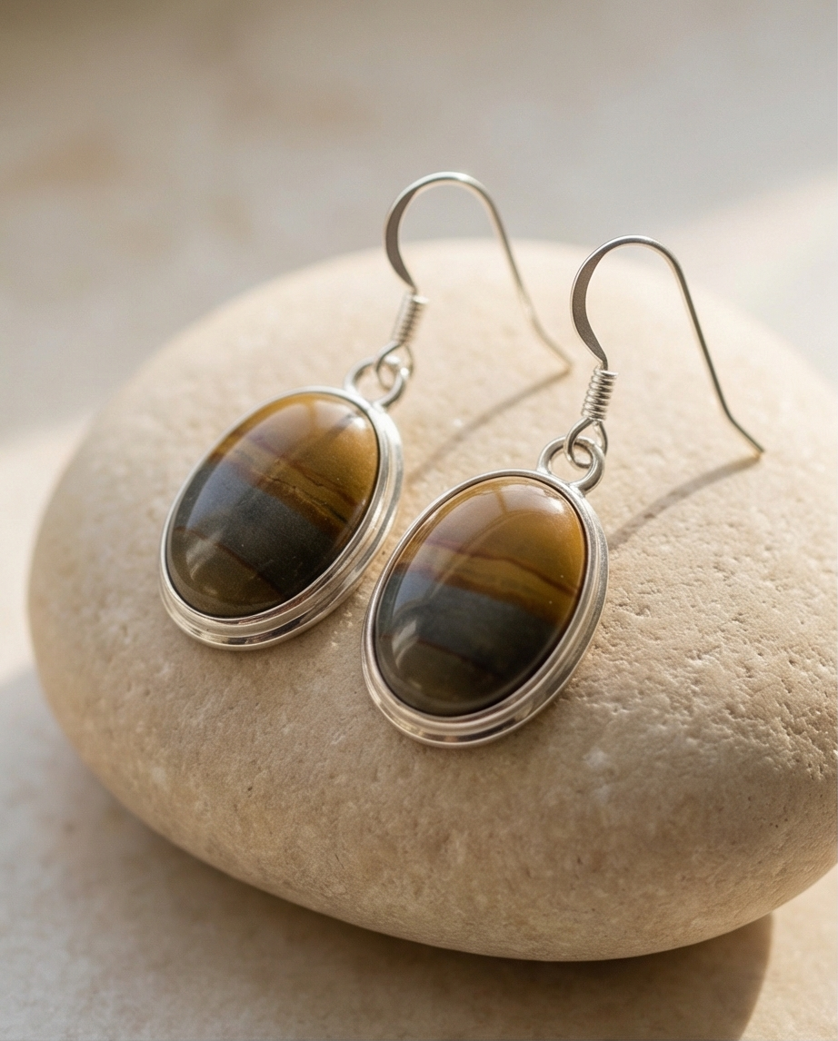 Picture Jasper Oval Drop Earrings