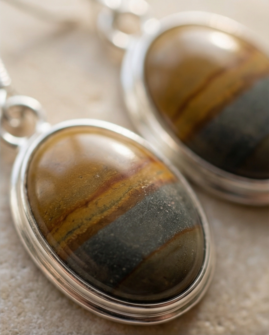 Picture Jasper Oval Drop Earrings