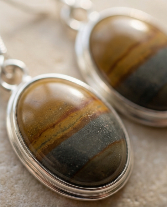 Picture Jasper Oval Drop Earrings