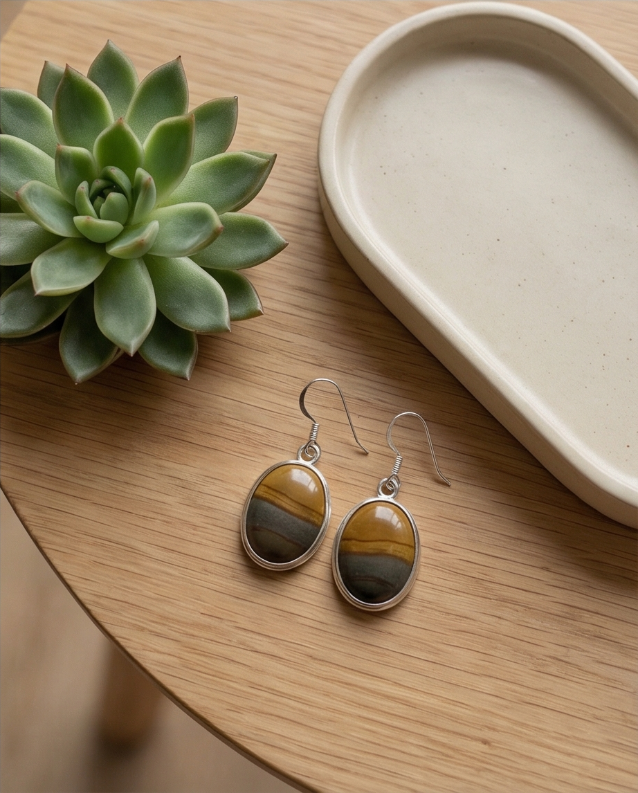 Picture Jasper Oval Drop Earrings