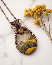Load image into Gallery viewer, Handcrafted Bumblebee Jasper Copper Wire-Wrapped Pendant Necklace | One-of-a-Kind Artisan Jewelry by K’sKreations