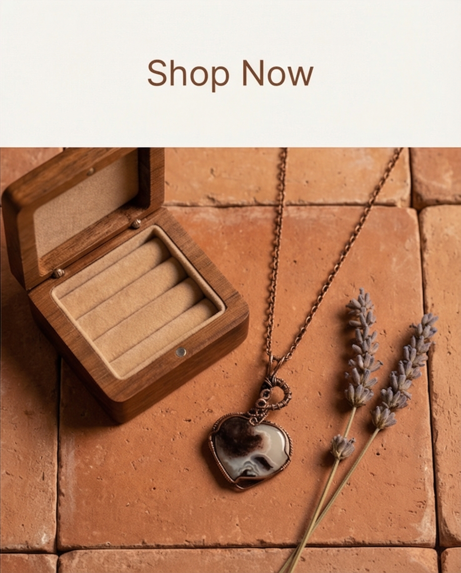 Heart-Shaped Moss Agate Wire-Wrapped Pendant – Handmade Copper Jewelry | Unique Artisan Necklace Gift for Her