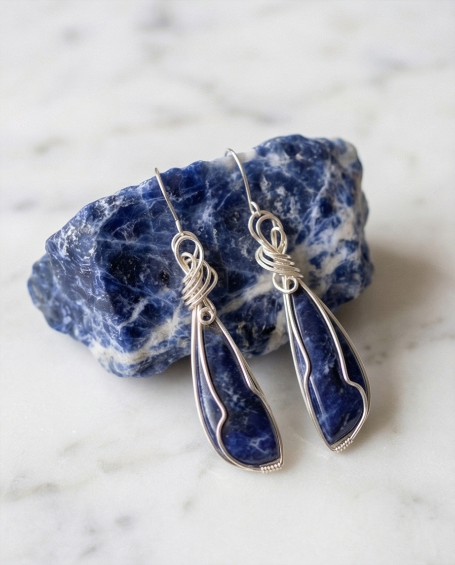 Sodalite Wire Wrapped Drop Earrings