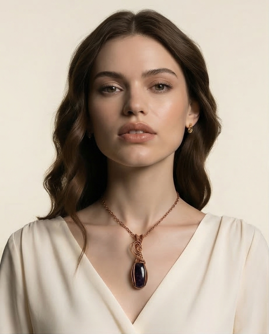 Amethyst Copper Wire Wrapped Pendant – Handcrafted Healing Crystal Necklace