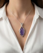 Load image into Gallery viewer, Charoite Pendant in Sterling Silver | Handcrafted Wire Wrapped Purple Gemstone