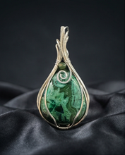 Load image into Gallery viewer, Malachite Statement Pendant in Sterling Silver | Handcrafted Wire Wrapped Jewelry
