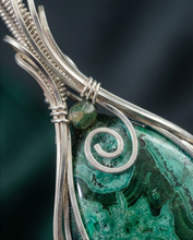Load image into Gallery viewer, Malachite Statement Pendant in Sterling Silver | Handcrafted Wire Wrapped Jewelry