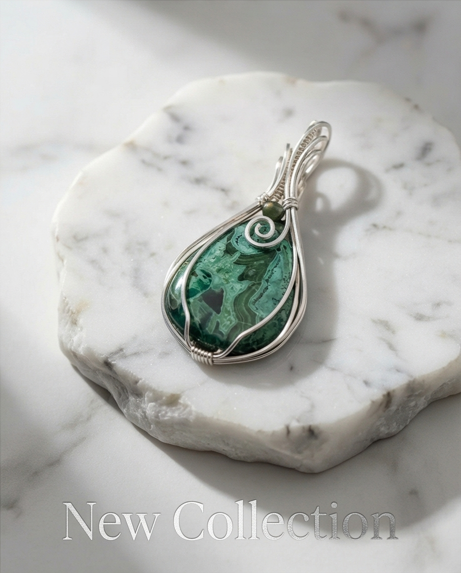 Malachite Statement Pendant in Sterling Silver | Handcrafted Wire Wrapped Jewelry