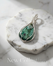 Load image into Gallery viewer, Malachite Statement Pendant in Sterling Silver | Handcrafted Wire Wrapped Jewelry