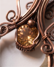 Load image into Gallery viewer, Handcrafted Bumblebee  Jasper Cresent Moon Copper Wire-Wrapped Pendant Necklace | One-of-a-Kind Artisan Jewelry by K’sKreations