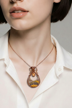Load image into Gallery viewer, Handcrafted Bumblebee  Jasper Cresent Moon Copper Wire-Wrapped Pendant Necklace | One-of-a-Kind Artisan Jewelry by K’sKreations