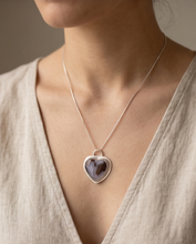 Load image into Gallery viewer, Heart shaped agate pendant framed in sterling silver with decorative edge detail.
