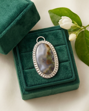 Load image into Gallery viewer, Oval scenic agate pendant with natural landscape pattern set in sterling silver.
