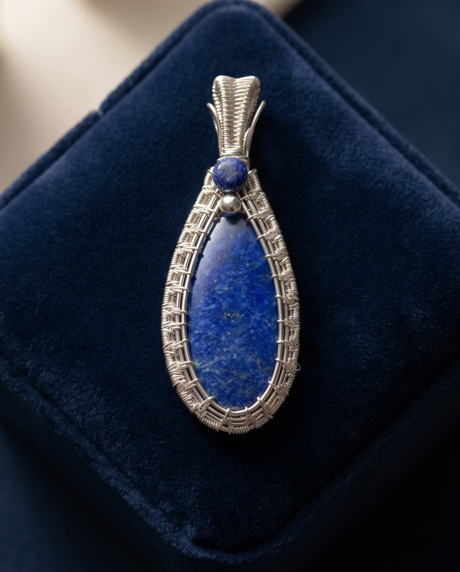 Lapis Lazuli Handwoven Pendant in .925 Sterling Silver