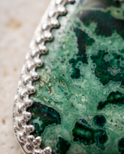 Load image into Gallery viewer, Handcrafted sterling silver Malachite pendant featuring natural green gemstone patterns in an artisan setting by K’sKreations
