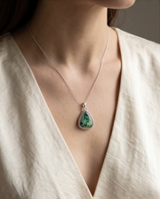 Load image into Gallery viewer, Handcrafted sterling silver Malachite pendant featuring natural green gemstone patterns in an artisan setting by K’sKreations
