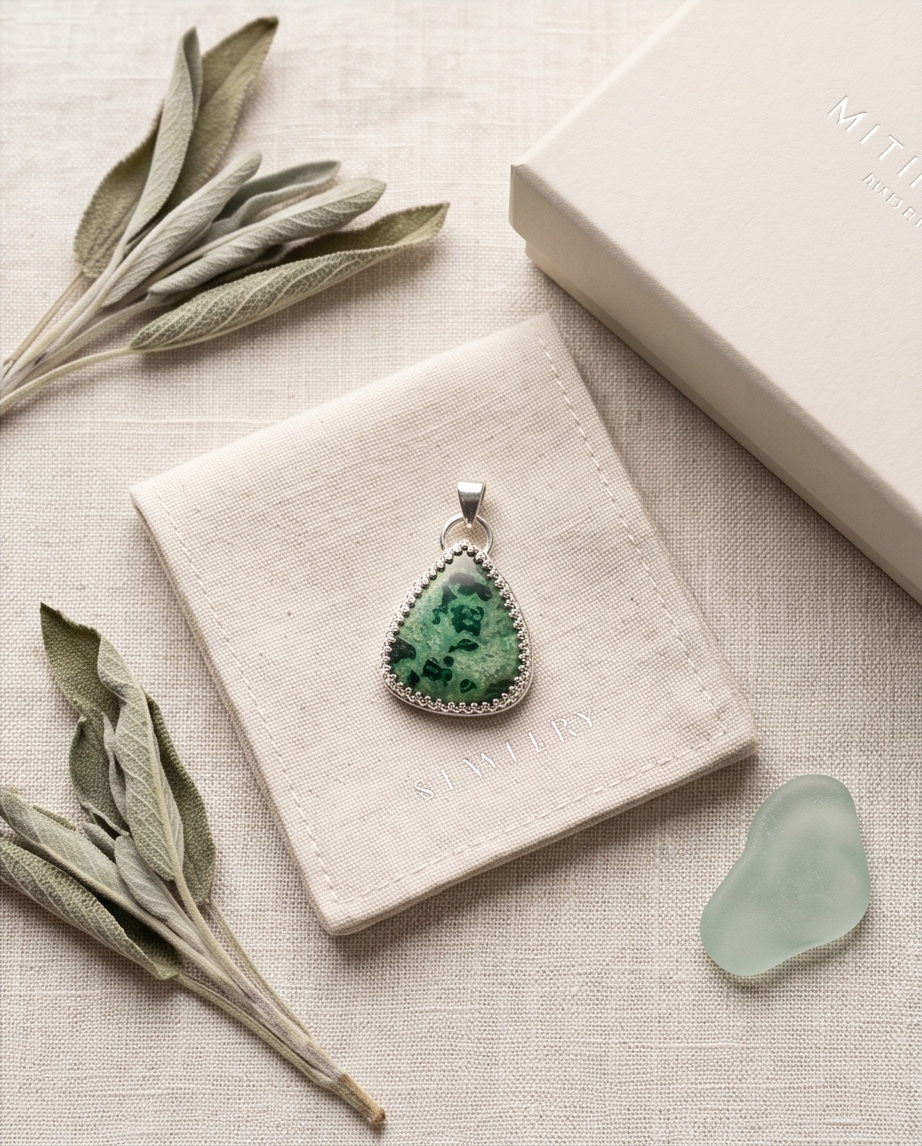Handcrafted sterling silver Malachite pendant featuring natural green gemstone patterns in an artisan setting by K’sKreations
