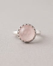 Load image into Gallery viewer, 10 mm Rose Quartz gemstone ring handcrafted in decorative sterling silver setting
