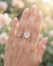 Load image into Gallery viewer, 10 mm Rose Quartz gemstone ring handcrafted in decorative sterling silver setting

