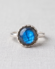 Load image into Gallery viewer, Blue flash Labradorite ring with 10 mm gemstone handcrafted in sterling silver
