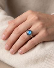 Load image into Gallery viewer, Blue flash Labradorite ring with 10 mm gemstone handcrafted in sterling silver
