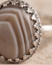 Load image into Gallery viewer, Handcrafted Banded Agate sterling silver ring with 10 x 12 mm natural gemstone
