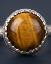 Load image into Gallery viewer, Handcrafted sterling silver ring featuring an 8 mm genuine Tiger’s Eye gemstone