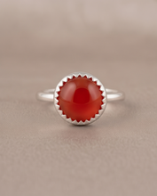 Load image into Gallery viewer, Handcrafted sterling silver ring featuring an 8 mm genuine Carnelian gemstone
