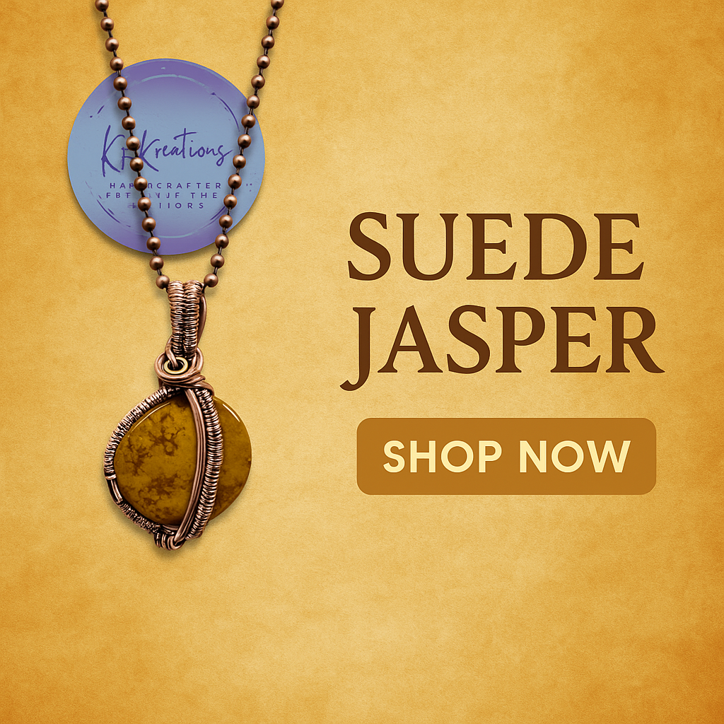 Handmade copper wire Suede Jasper pendant necklace
Suede Jasper gemstone pendant with earthy tones
Artisan wire-wrapped Suede Jasper jewelry
Unique boho chic gemstone pendant gift for her
