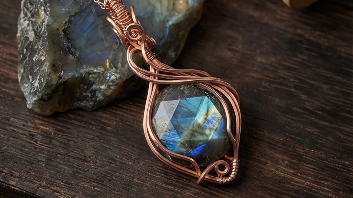 Faceted Blue Labradorite Wrapped in Copper
