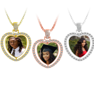 Rhinestone Heart Photo Pendant
